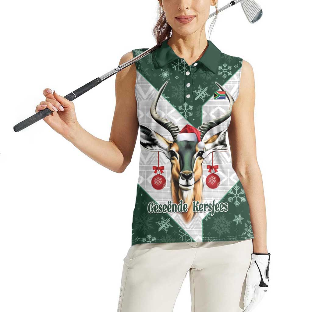 South Africa Springboks Christmas Women Sleeveless Polo Shirt Bokke Santa - Geseende Kersfees - Wonder Print Shop