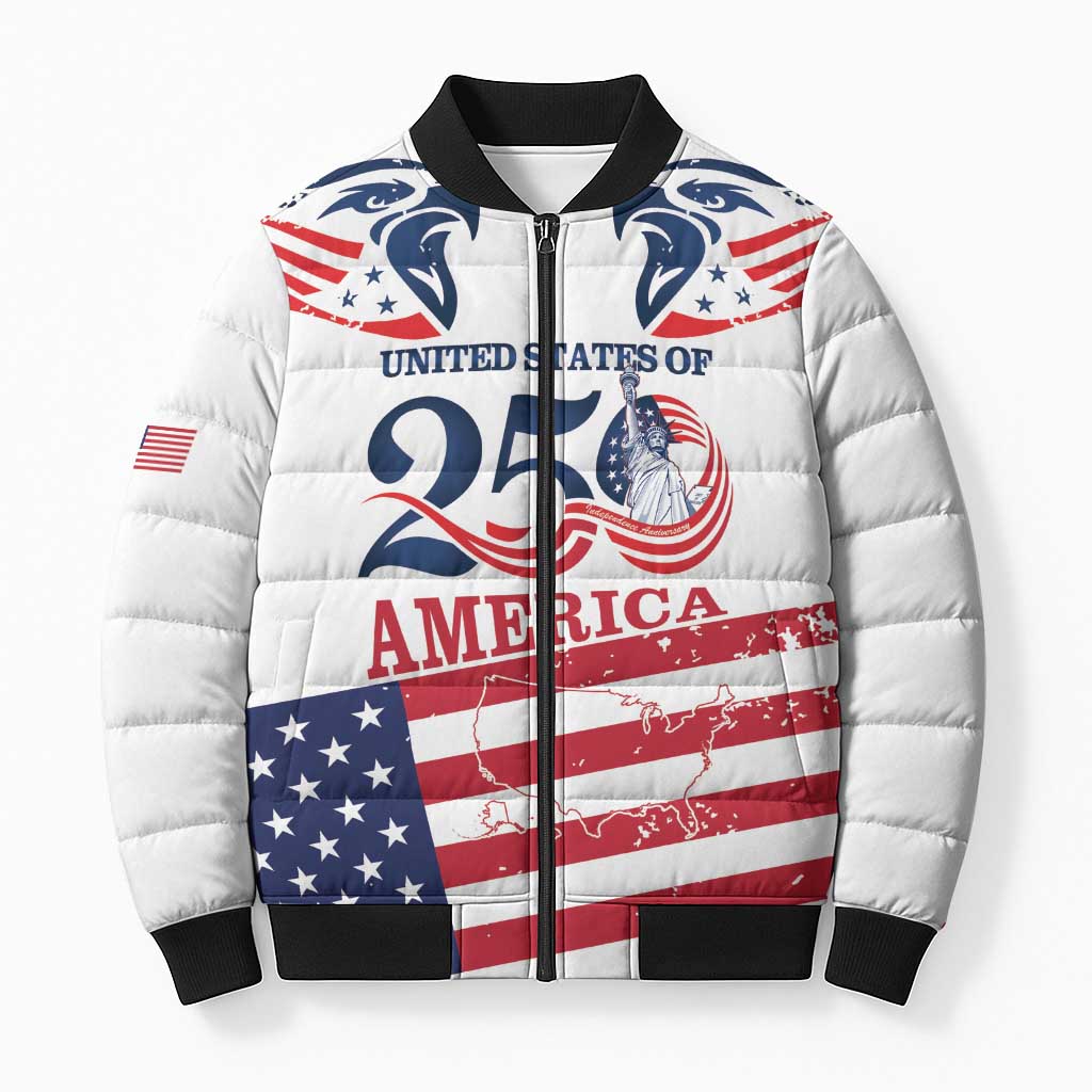 Personalized United States 250th Anniversary Bomber Puffer Jacket USA 4th Of July Proud - Wonder Print Shop