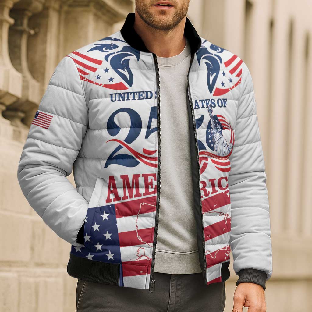 Personalized United States 250th Anniversary Bomber Puffer Jacket USA 4th Of July Proud - Wonder Print Shop