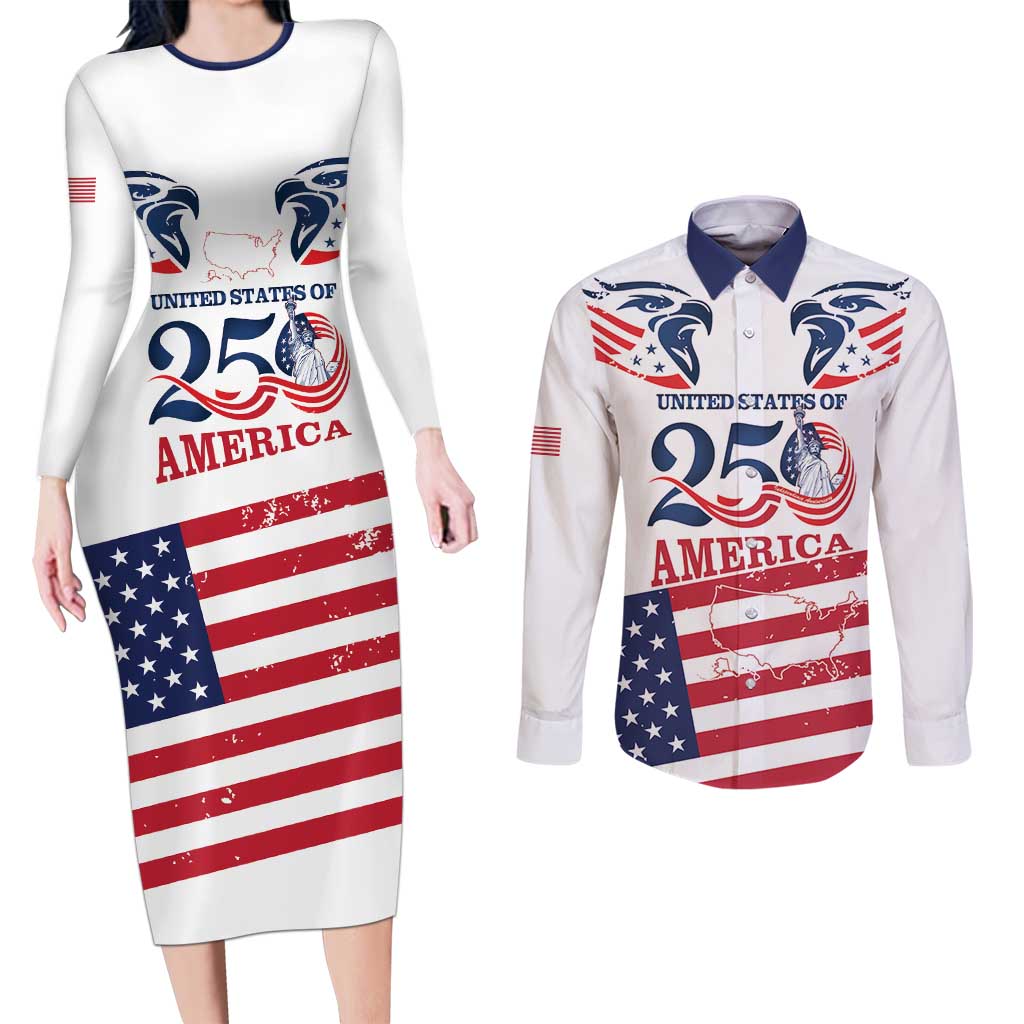 Personalized United States 250th Anniversary Couples Matching Long Sleeve Bodycon Dress and Long Sleeve Button Shirt USA 4th Of July Proud - Wonder Print Shop