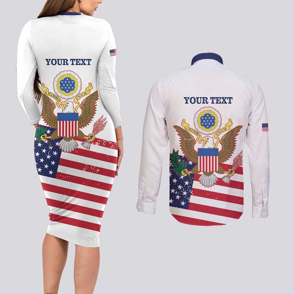 Personalized United States 250th Anniversary Couples Matching Long Sleeve Bodycon Dress and Long Sleeve Button Shirt USA 4th Of July Proud - Wonder Print Shop
