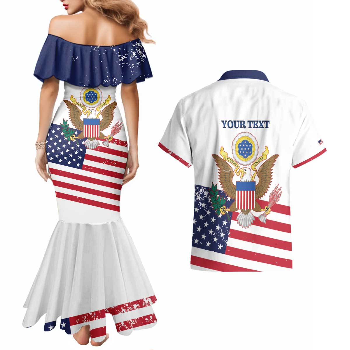 Personalized United States 250th Anniversary Couples Matching Mermaid Dress and Hawaiian Shirt USA 4th Of July Proud - Wonder Print Shop