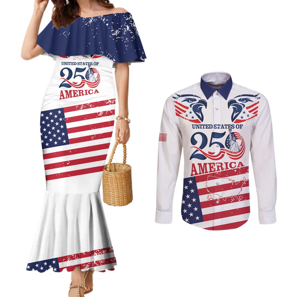 Personalized United States 250th Anniversary Couples Matching Mermaid Dress and Long Sleeve Button Shirt USA 4th Of July Proud - Wonder Print Shop