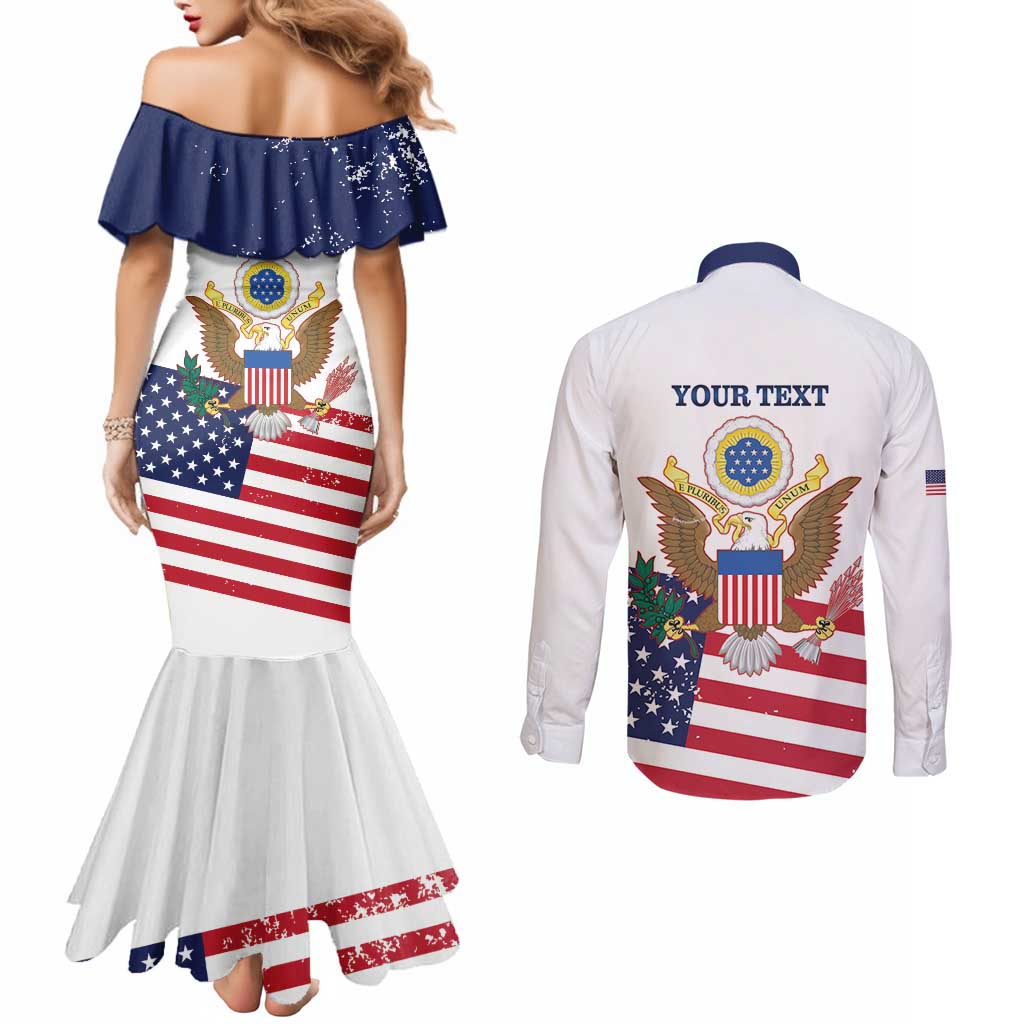 Personalized United States 250th Anniversary Couples Matching Mermaid Dress and Long Sleeve Button Shirt USA 4th Of July Proud - Wonder Print Shop