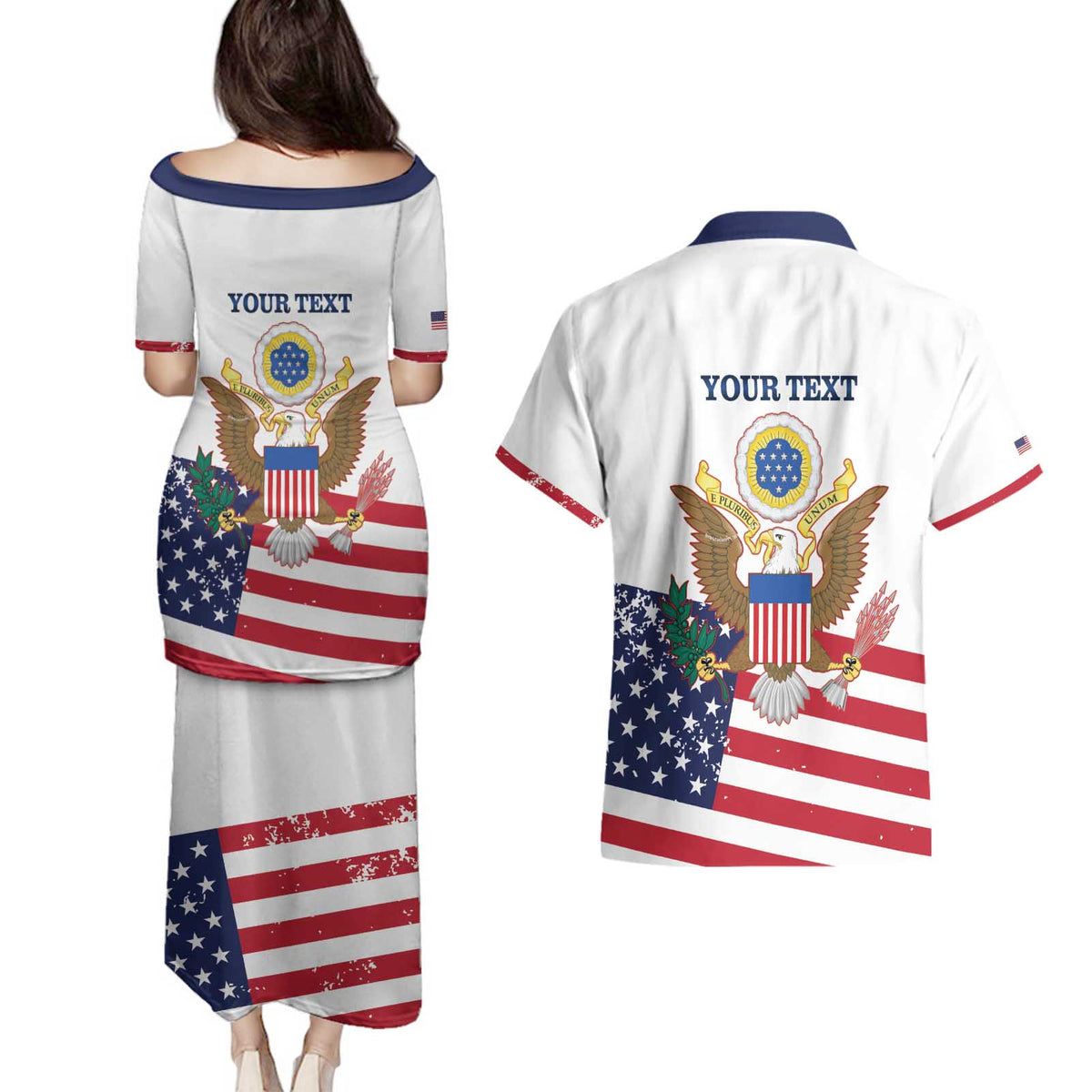 Personalized United States 250th Anniversary Couples Matching Puletasi and Hawaiian Shirt USA 4th Of July Proud - Wonder Print Shop