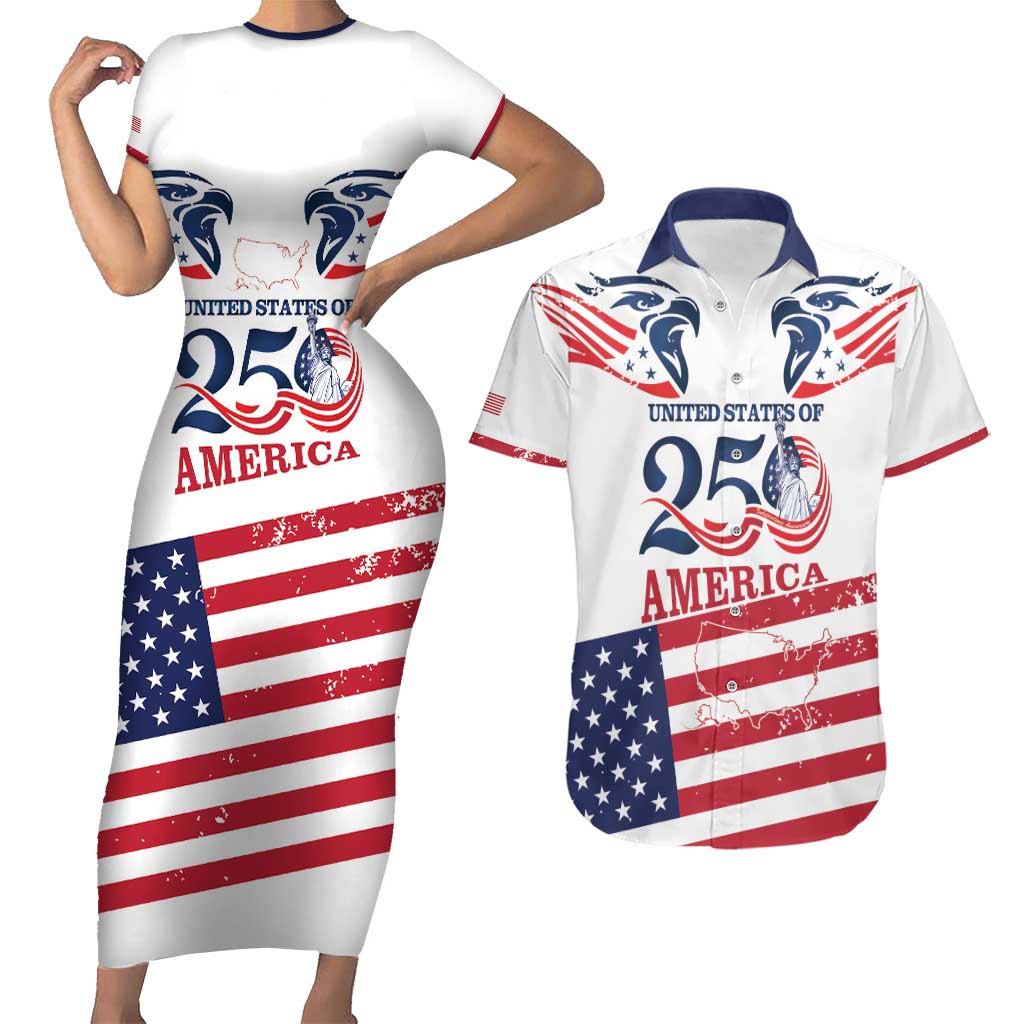 Personalized United States 250th Anniversary Couples Matching Short Sleeve Bodycon Dress and Hawaiian Shirt USA 4th Of July Proud - Wonder Print Shop