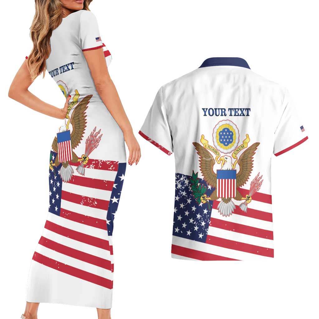 Personalized United States 250th Anniversary Couples Matching Short Sleeve Bodycon Dress and Hawaiian Shirt USA 4th Of July Proud - Wonder Print Shop