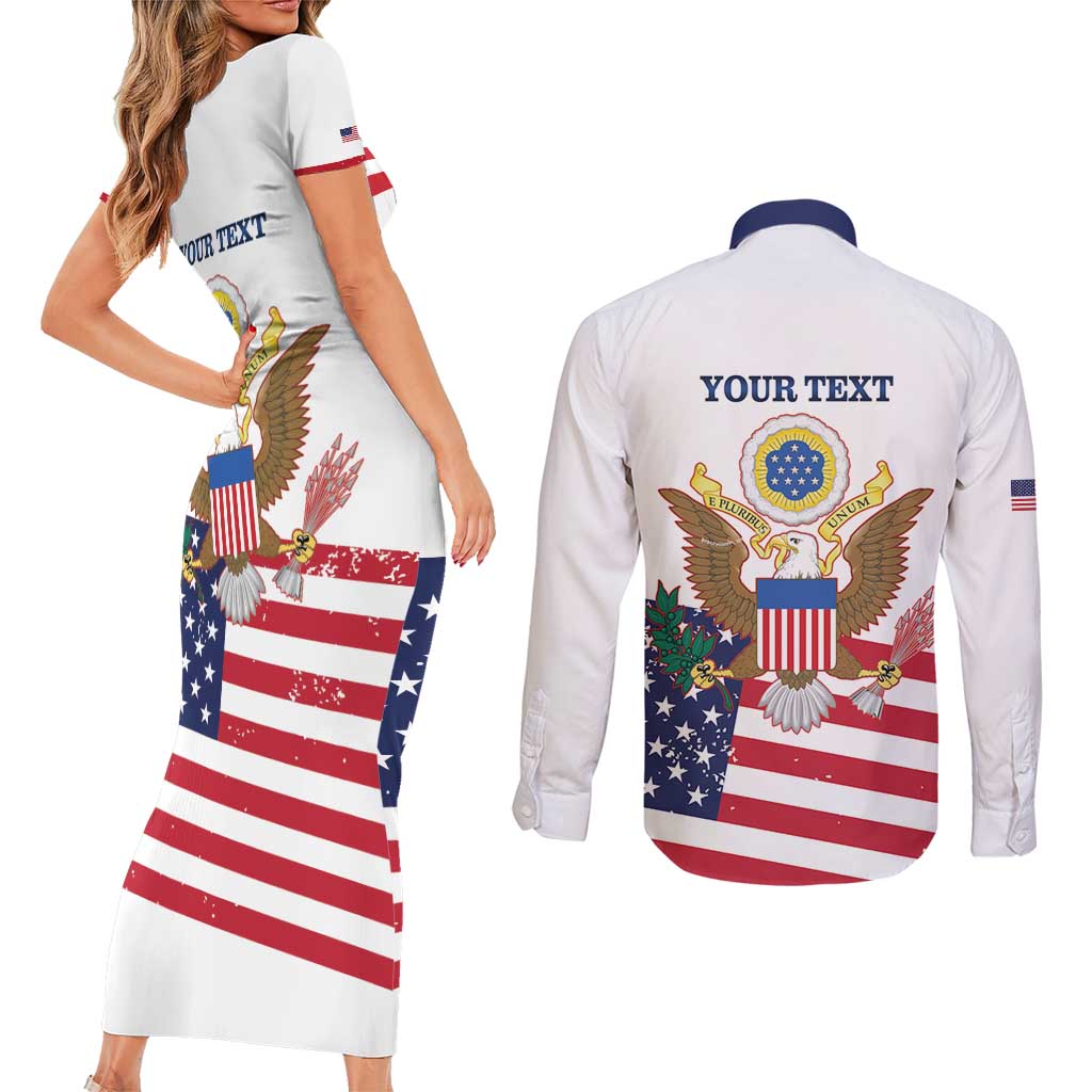 Personalized United States 250th Anniversary Couples Matching Short Sleeve Bodycon Dress and Long Sleeve Button Shirt USA 4th Of July Proud - Wonder Print Shop