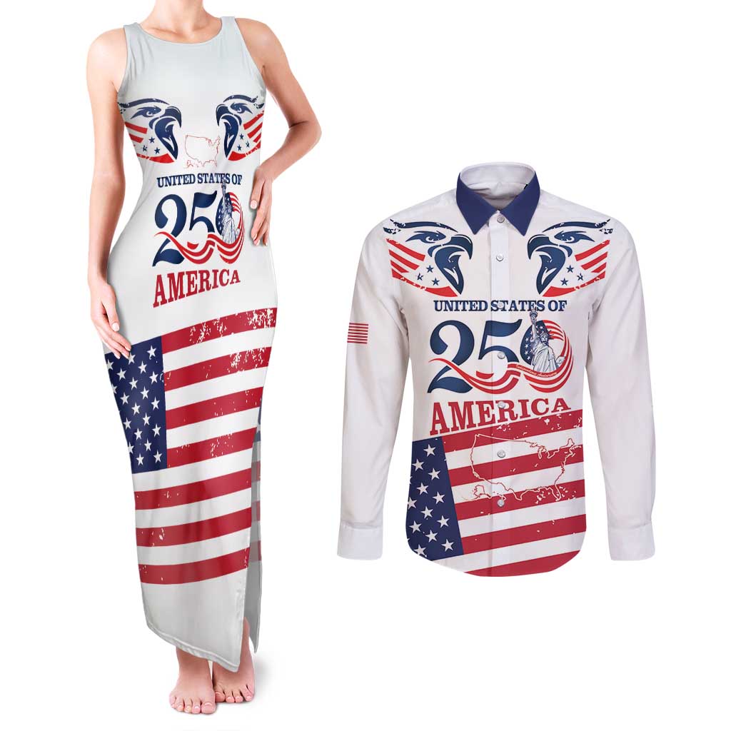 Personalized United States 250th Anniversary Couples Matching Tank Maxi Dress and Long Sleeve Button Shirt USA 4th Of July Proud - Wonder Print Shop