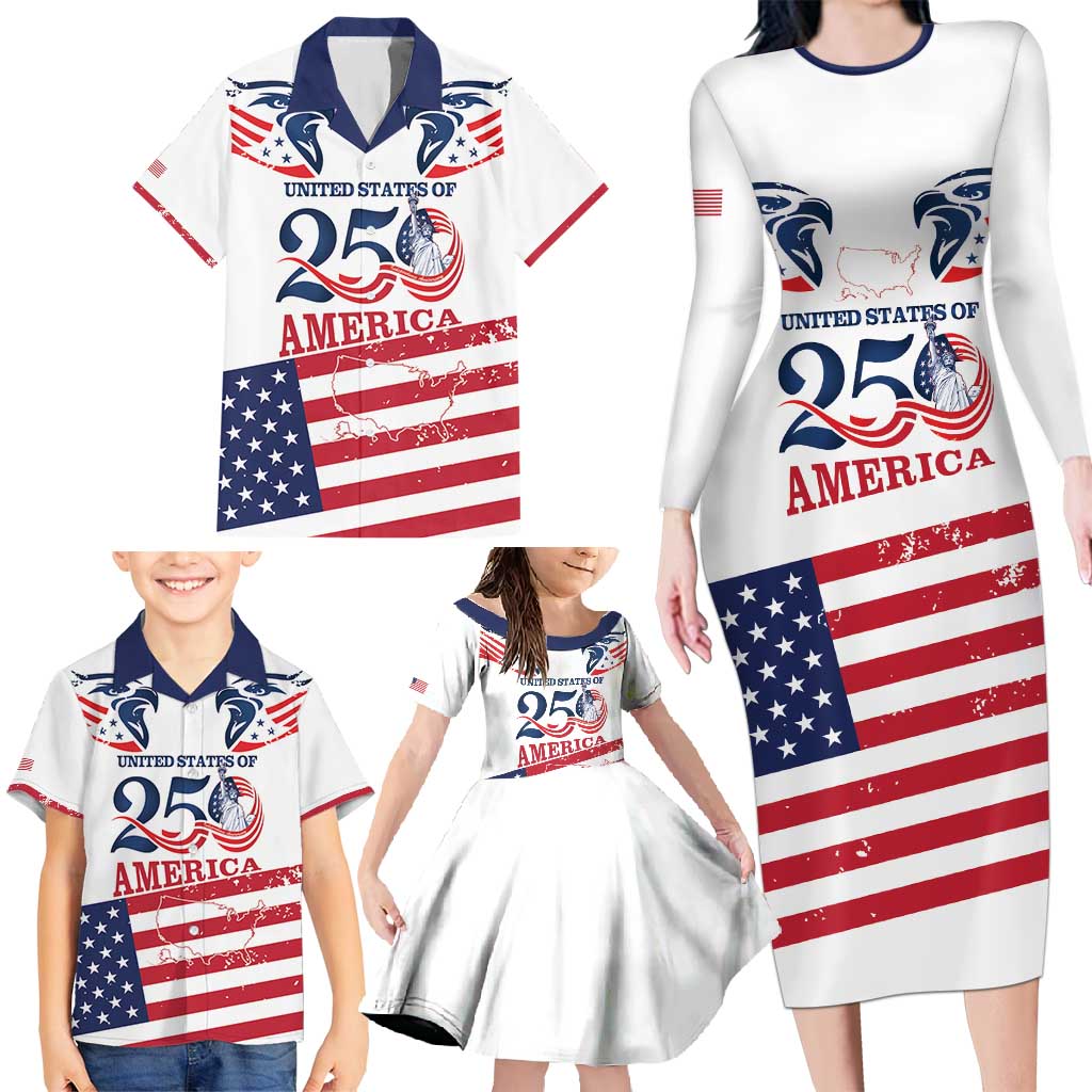 Personalized United States 250th Anniversary Family Matching Long Sleeve Bodycon Dress and Hawaiian Shirt USA 4th Of July Proud - Wonder Print Shop
