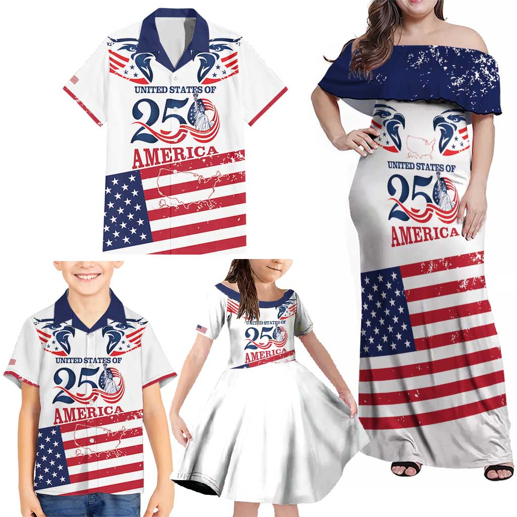 Personalized United States 250th Anniversary Family Matching Off Shoulder Maxi Dress and Hawaiian Shirt USA 4th Of July Proud - Wonder Print Shop