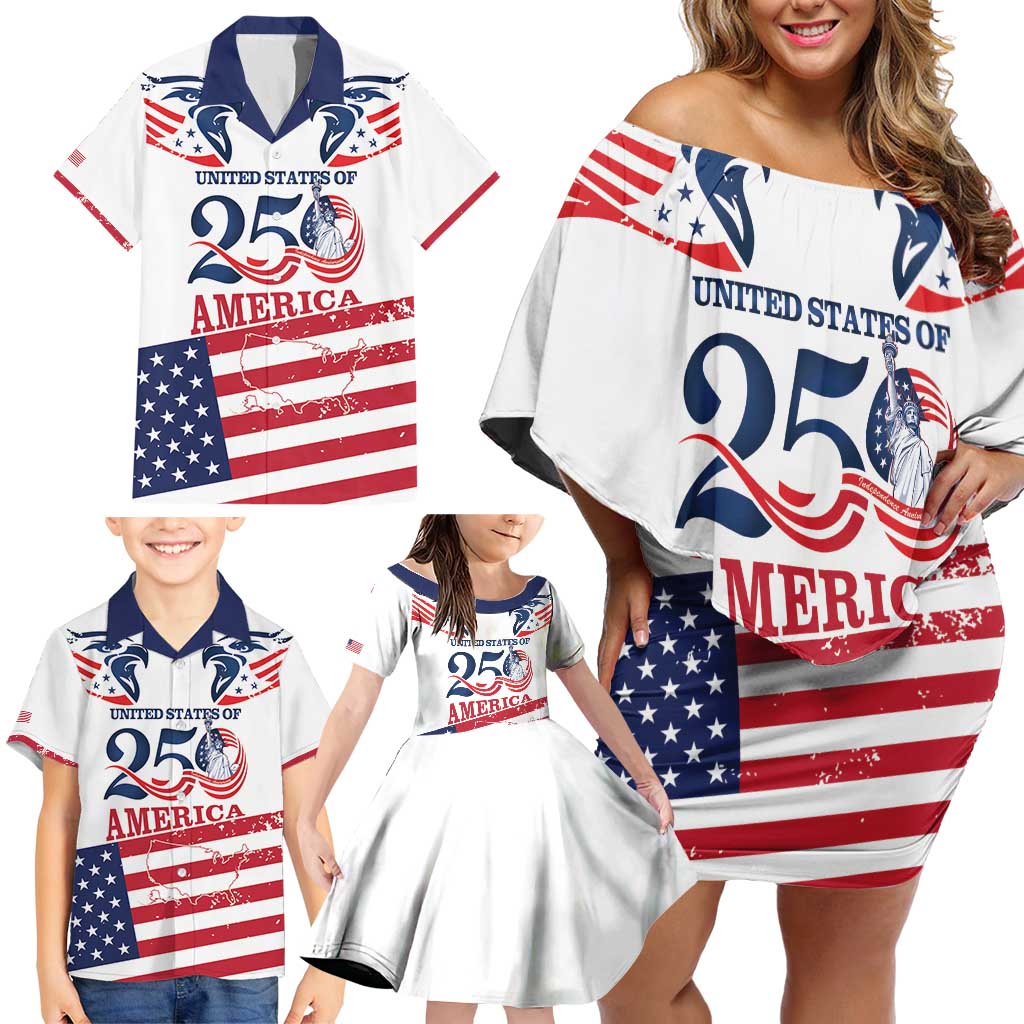 Personalized United States 250th Anniversary Family Matching Off Shoulder Short Dress and Hawaiian Shirt USA 4th Of July Proud - Wonder Print Shop