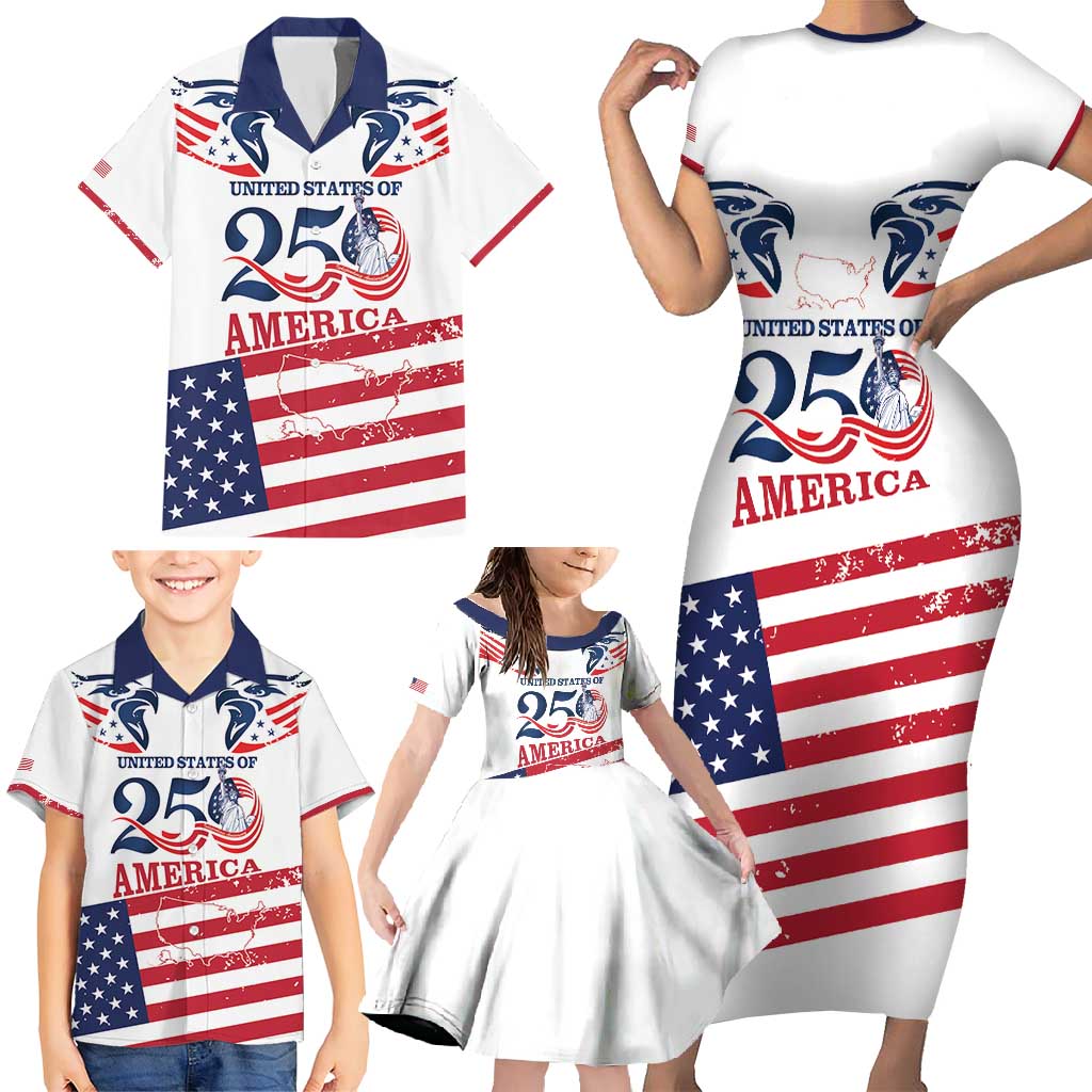 Personalized United States 250th Anniversary Family Matching Short Sleeve Bodycon Dress and Hawaiian Shirt USA 4th Of July Proud - Wonder Print Shop