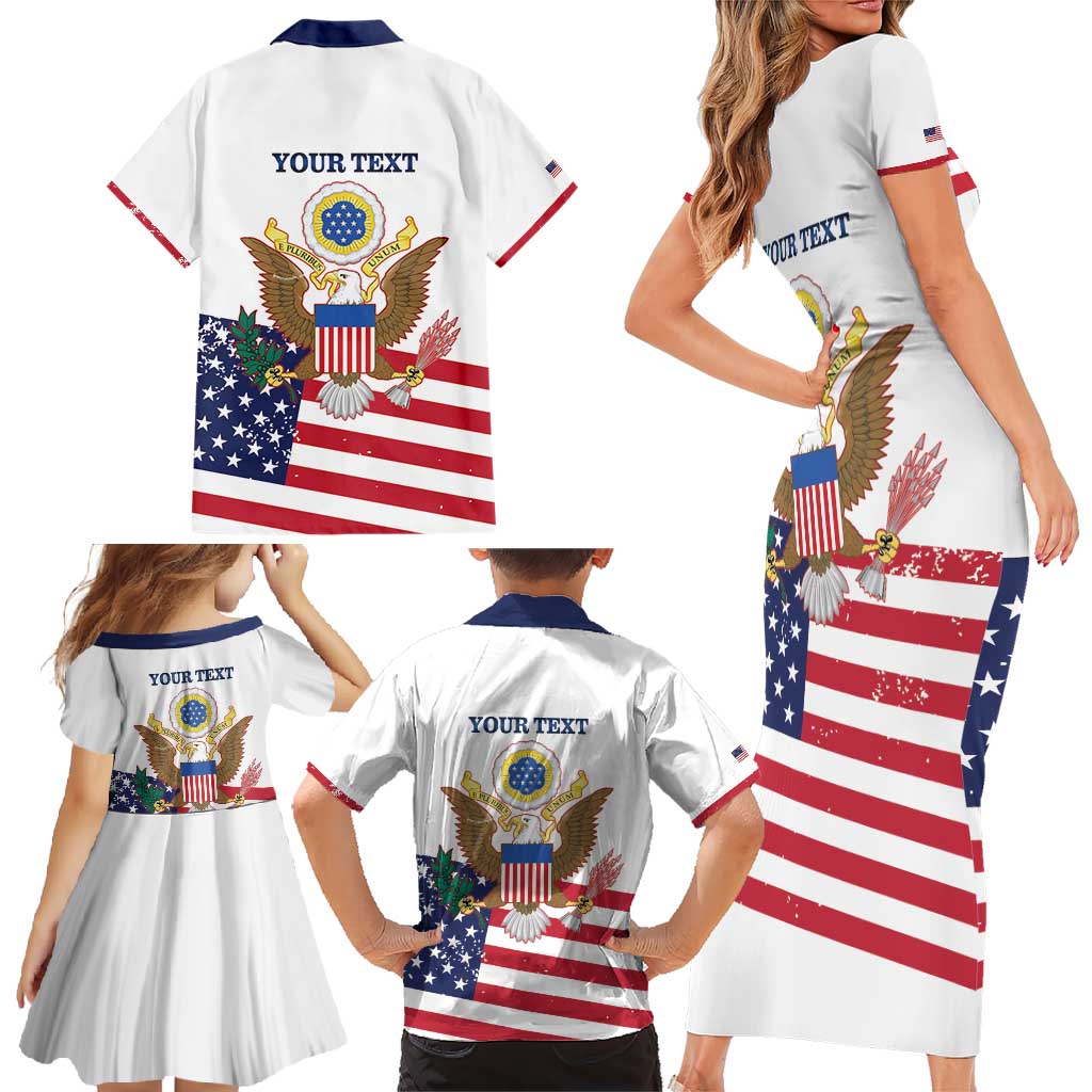 Personalized United States 250th Anniversary Family Matching Short Sleeve Bodycon Dress and Hawaiian Shirt USA 4th Of July Proud - Wonder Print Shop