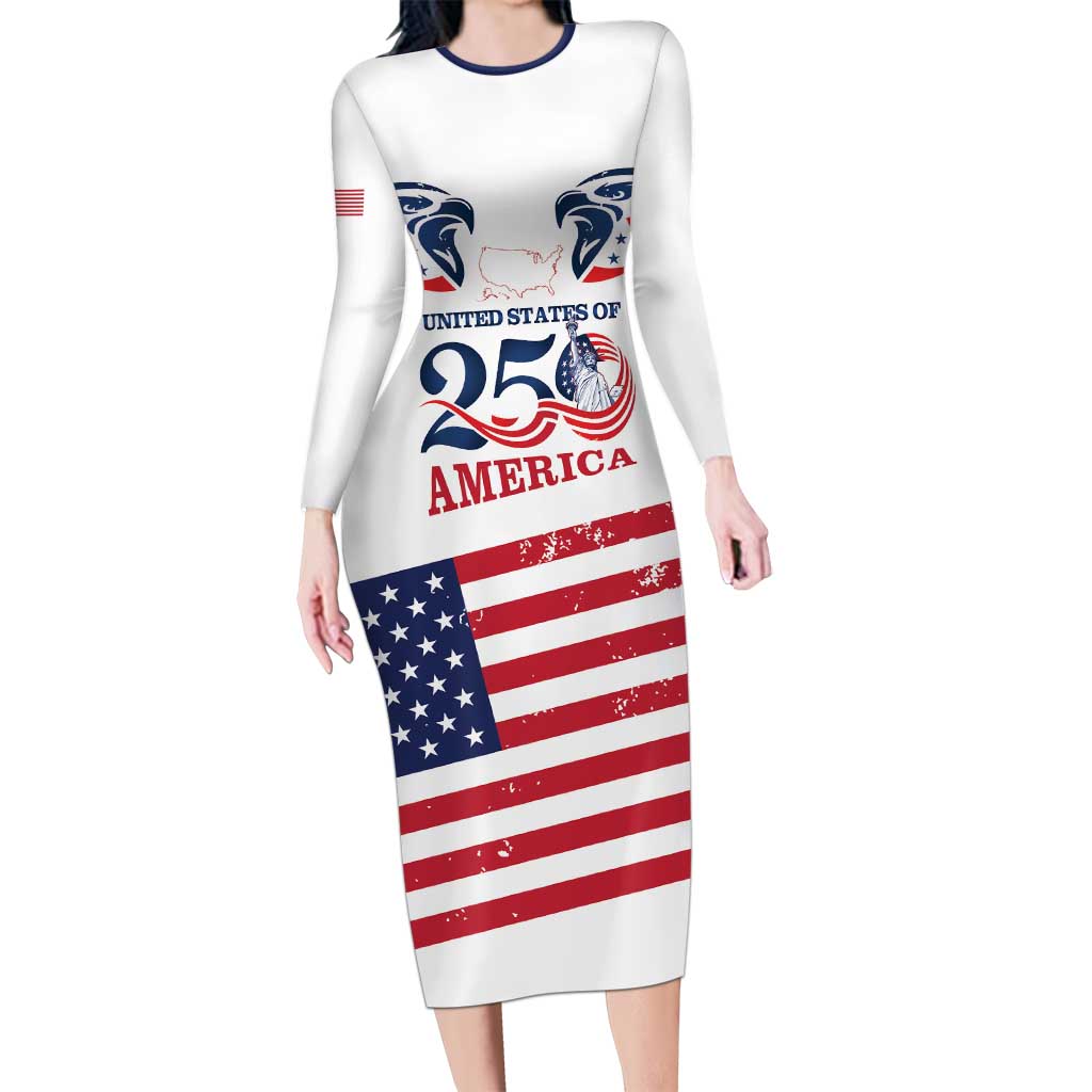 Personalized United States 250th Anniversary Long Sleeve Bodycon Dress USA 4th Of July Proud - Wonder Print Shop