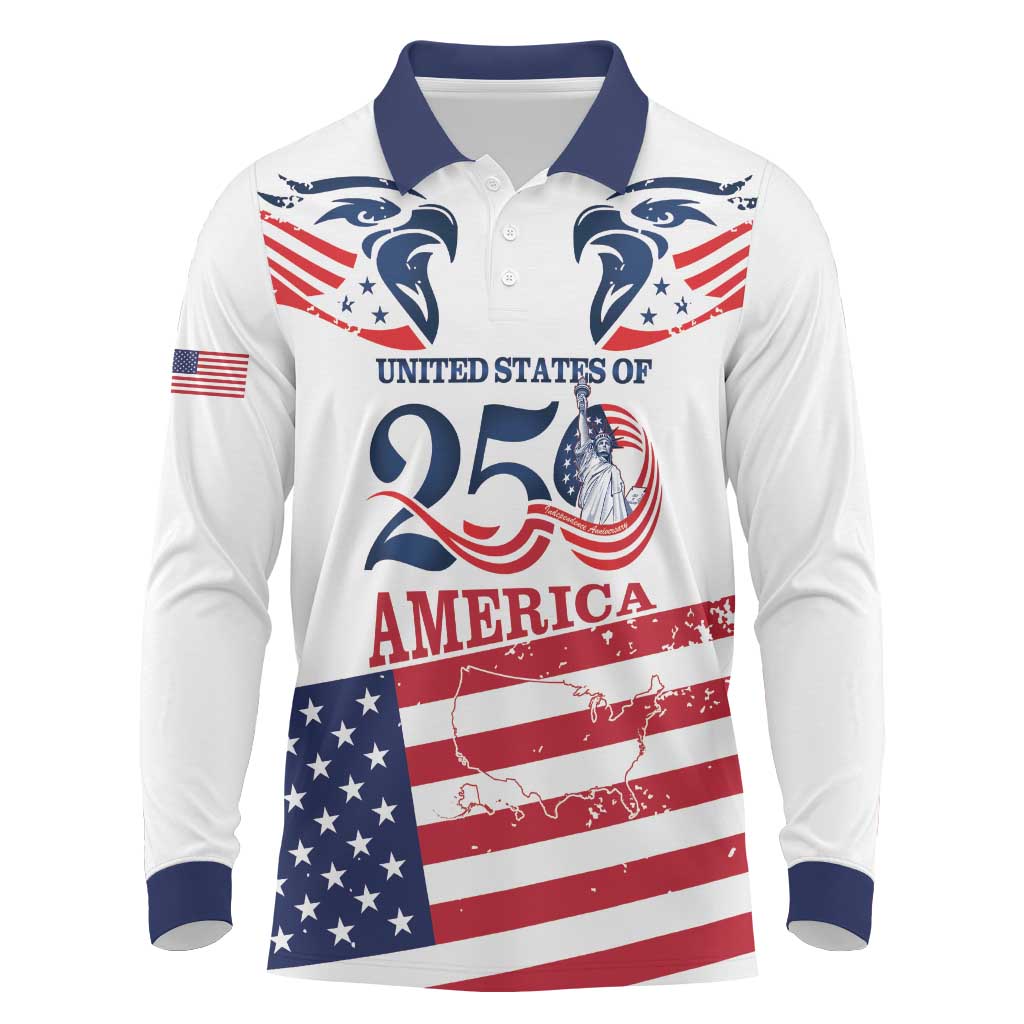 Personalized United States 250th Anniversary Long Sleeve Polo Shirt USA 4th Of July Proud - Wonder Print Shop