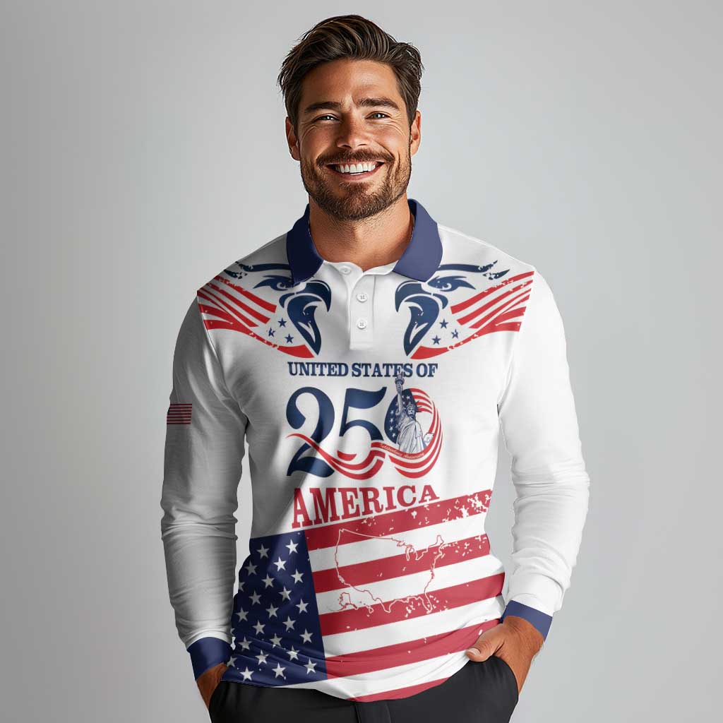 Personalized United States 250th Anniversary Long Sleeve Polo Shirt USA 4th Of July Proud - Wonder Print Shop