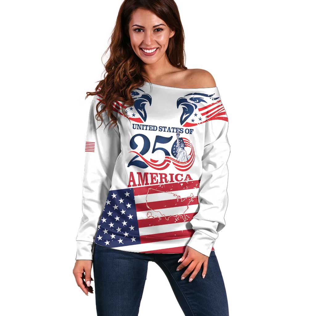 Personalized United States 250th Anniversary Off Shoulder Sweater USA 4th Of July Proud - Wonder Print Shop