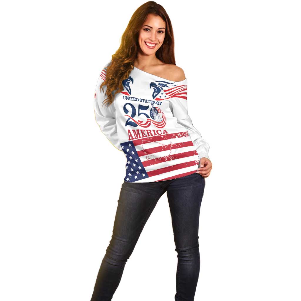 Personalized United States 250th Anniversary Off Shoulder Sweater USA 4th Of July Proud - Wonder Print Shop