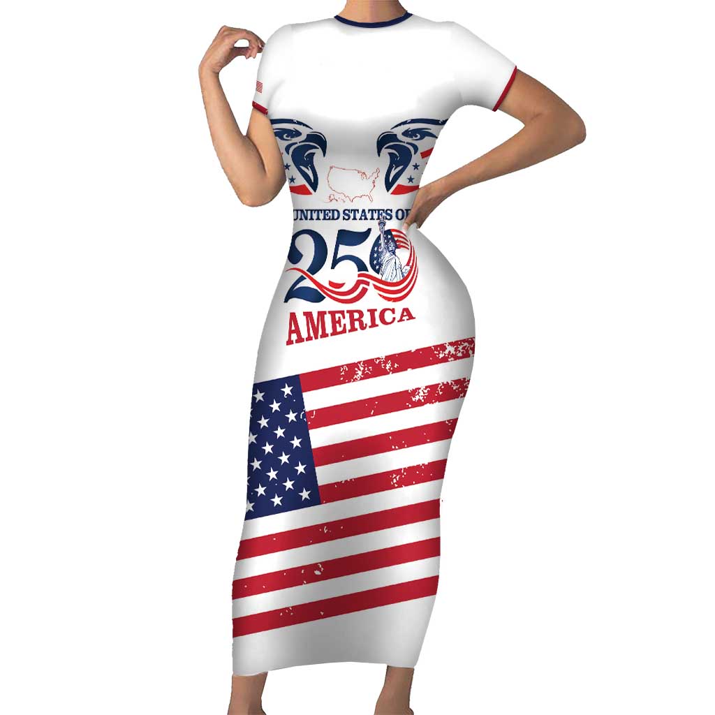 Personalized United States 250th Anniversary Short Sleeve Bodycon Dress USA 4th Of July Proud - Wonder Print Shop