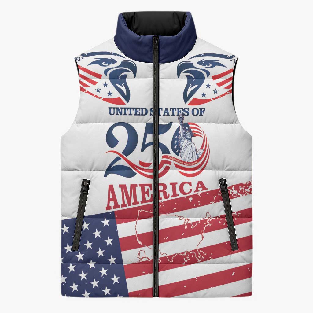 Personalized United States 250th Anniversary Sleeveless Puffer Jacket USA 4th Of July Proud - Wonder Print Shop