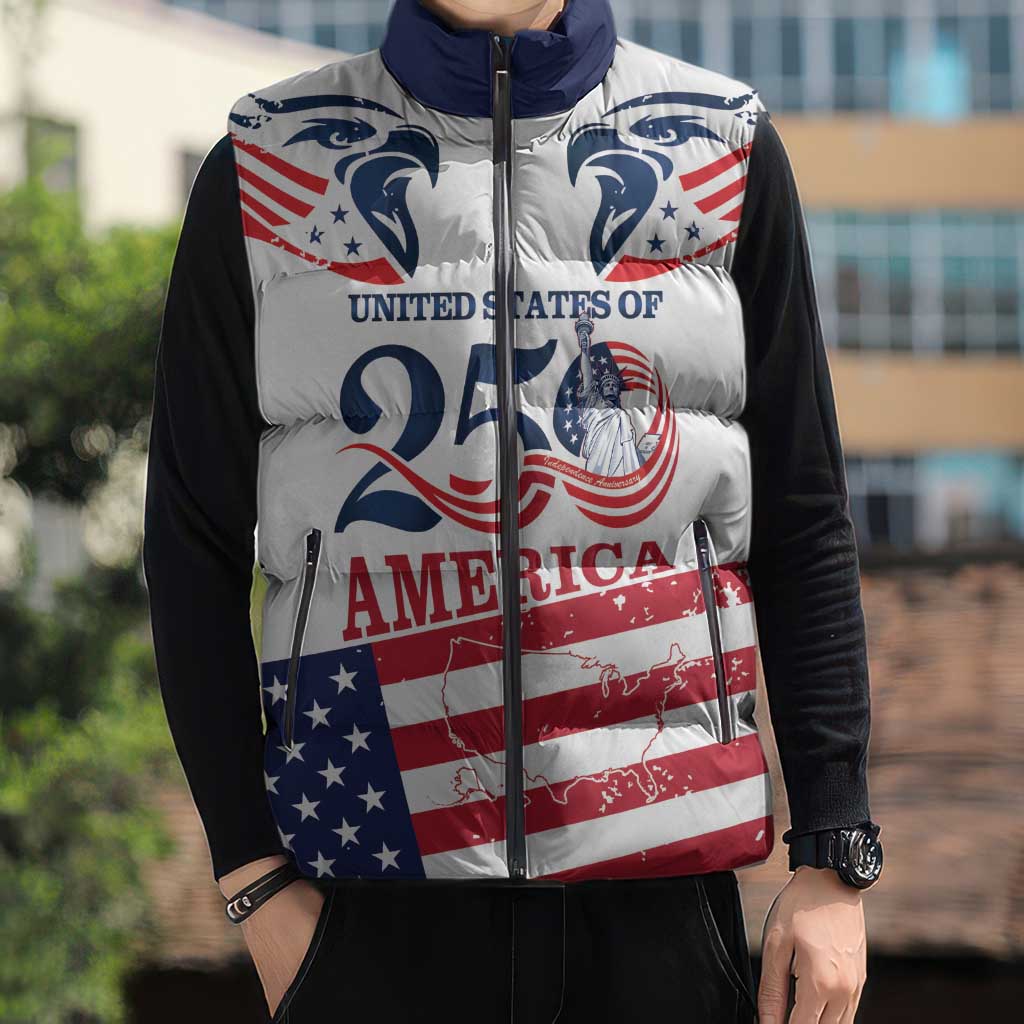 Personalized United States 250th Anniversary Sleeveless Puffer Jacket USA 4th Of July Proud - Wonder Print Shop