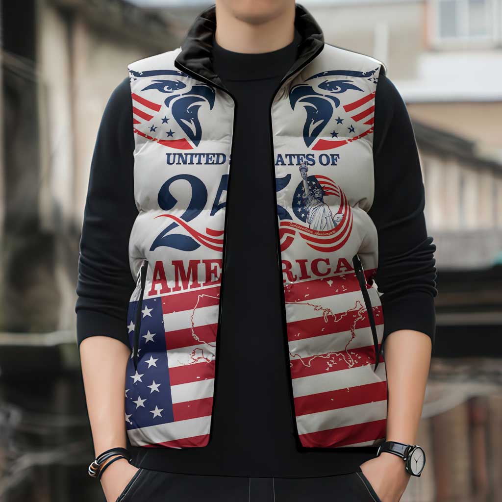 Personalized United States 250th Anniversary Sleeveless Puffer Jacket USA 4th Of July Proud - Wonder Print Shop