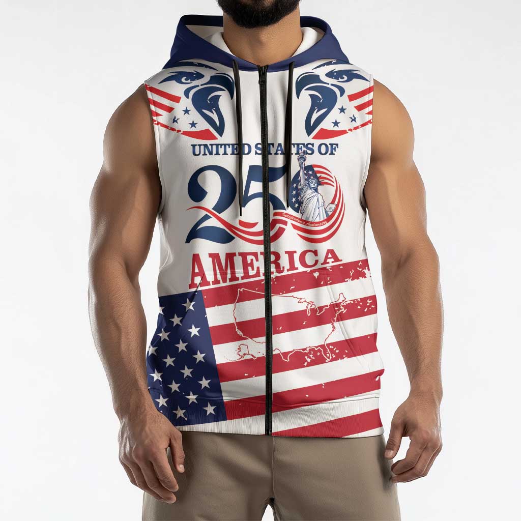 Personalized United States 250th Anniversary Sleeveless Zip Hoodie USA 4th Of July Proud - Wonder Print Shop