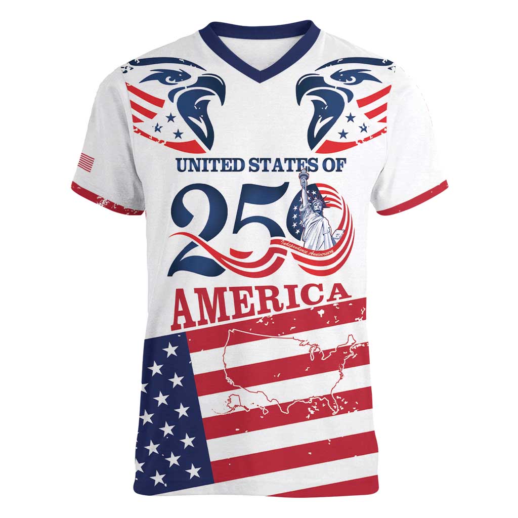 Personalized United States 250th Anniversary Women V-Neck T-Shirt USA 4th Of July Proud - Wonder Print Shop