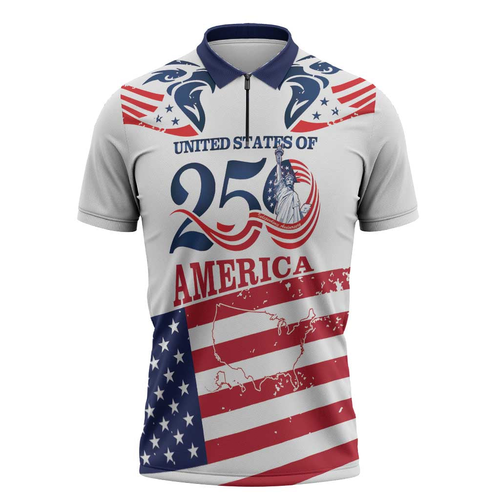 Personalized United States 250th Anniversary Zipper Polo Shirt USA 4th Of July Proud - Wonder Print Shop