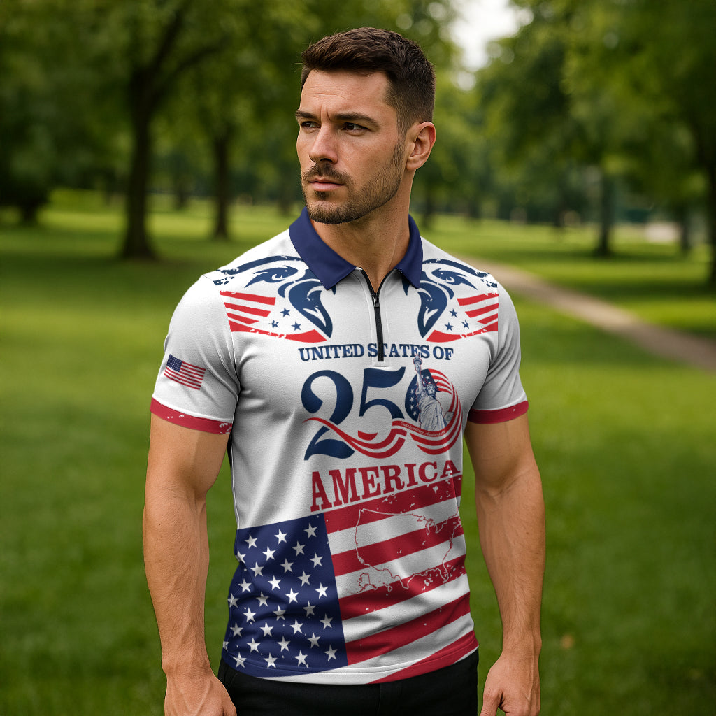 Personalized United States 250th Anniversary Zipper Polo Shirt USA 4th Of July Proud LT14