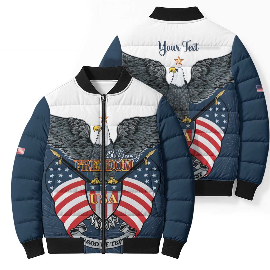 Personalized United States 4th Of July Bomber Puffer Jacket 250 Years Of Freedom USA Power Eagle - Wonder Print Shop