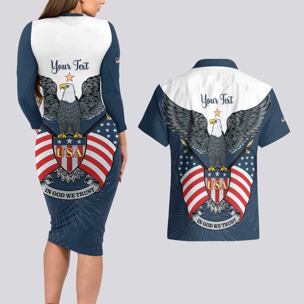Personalized United States 4th Of July Couples Matching Long Sleeve Bodycon Dress and Hawaiian Shirt 250 Years Of Freedom USA Power Eagle - Wonder Print Shop