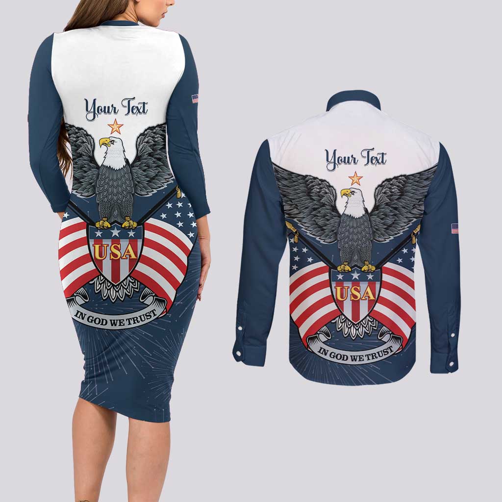 Personalized United States 4th Of July Couples Matching Long Sleeve Bodycon Dress and Long Sleeve Button Shirt 250 Years Of Freedom USA Power Eagle - Wonder Print Shop