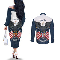 Personalized United States 4th Of July Couples Matching Off The Shoulder Long Sleeve Dress and Long Sleeve Button Shirt 250 Years Of Freedom USA Power Eagle - Wonder Print Shop