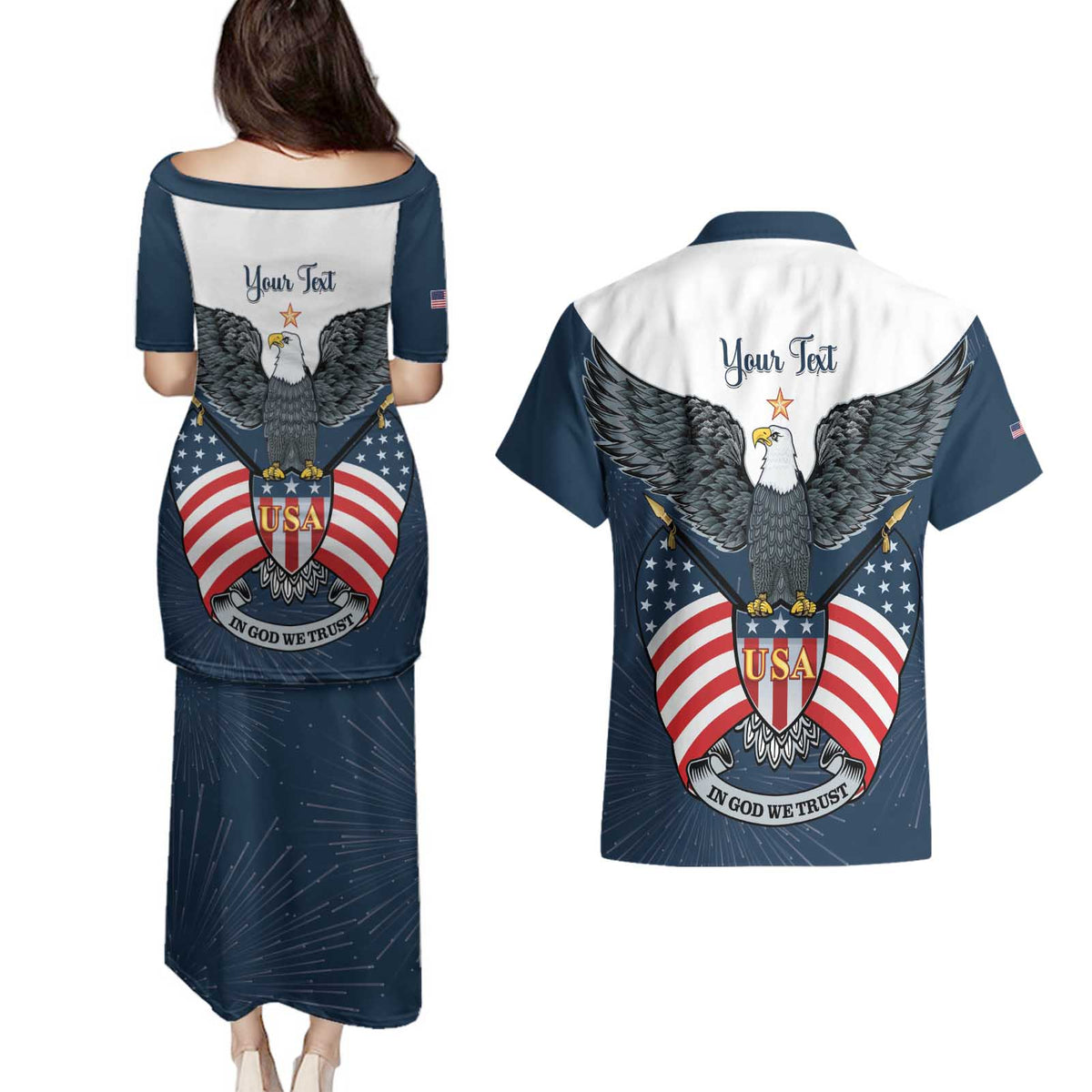Personalized United States 4th Of July Couples Matching Puletasi and Hawaiian Shirt 250 Years Of Freedom USA Power Eagle - Wonder Print Shop
