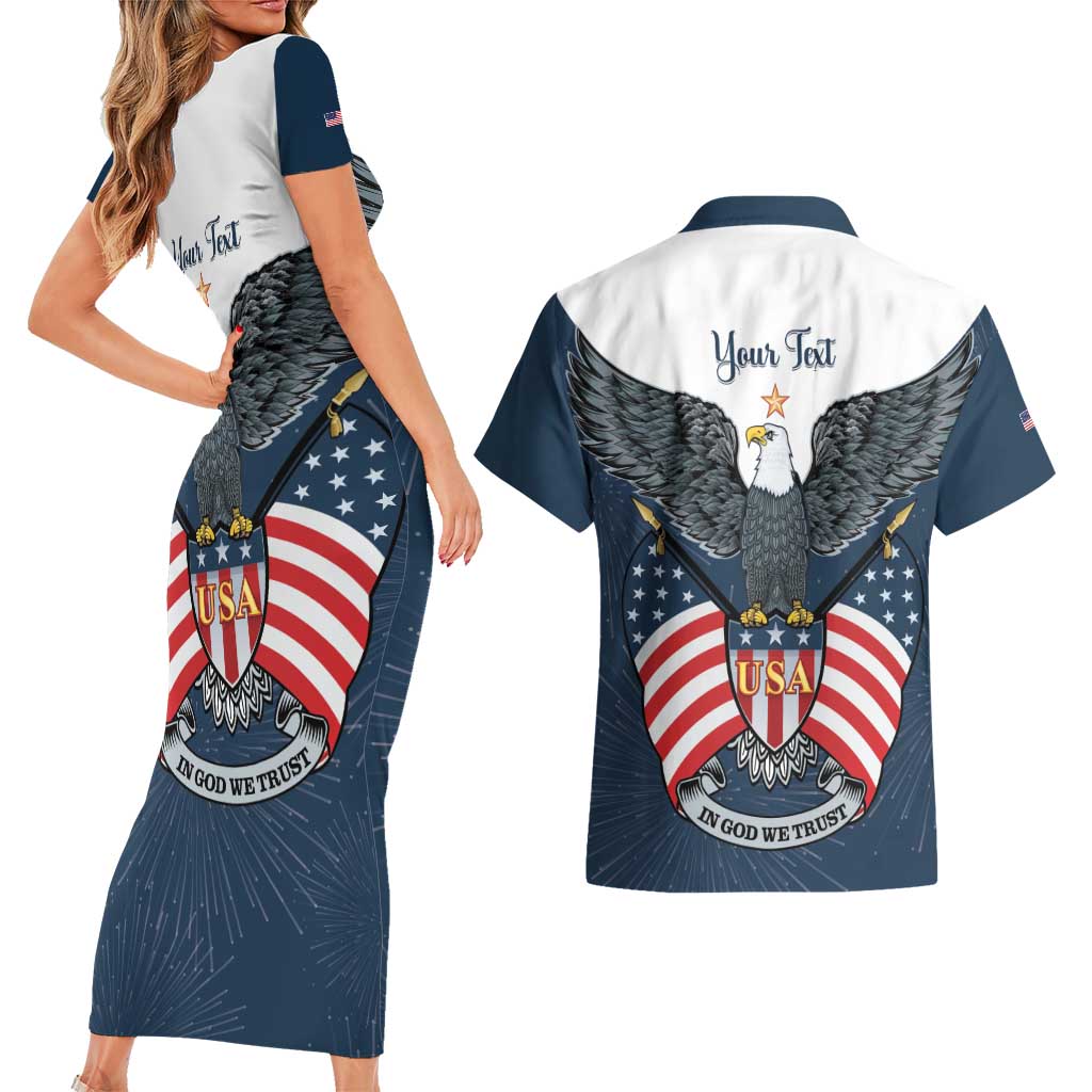 Personalized United States 4th Of July Couples Matching Short Sleeve Bodycon Dress and Hawaiian Shirt 250 Years Of Freedom USA Power Eagle - Wonder Print Shop