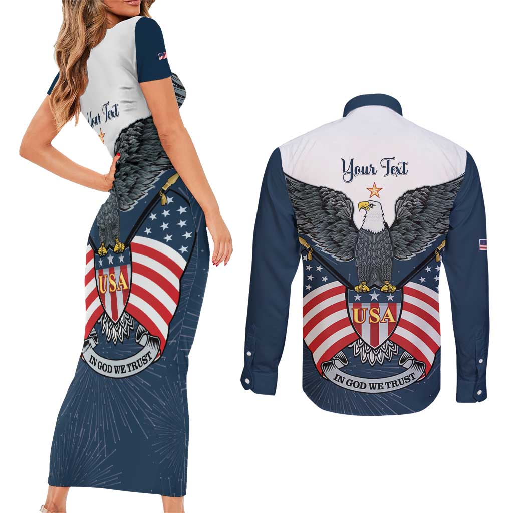 Personalized United States 4th Of July Couples Matching Short Sleeve Bodycon Dress and Long Sleeve Button Shirt 250 Years Of Freedom USA Power Eagle - Wonder Print Shop