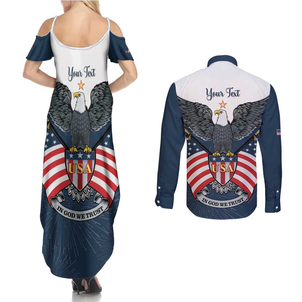 Personalized United States 4th Of July Couples Matching Summer Maxi Dress and Long Sleeve Button Shirt 250 Years Of Freedom USA Power Eagle - Wonder Print Shop
