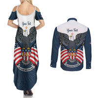 Personalized United States 4th Of July Couples Matching Summer Maxi Dress and Long Sleeve Button Shirt 250 Years Of Freedom USA Power Eagle - Wonder Print Shop
