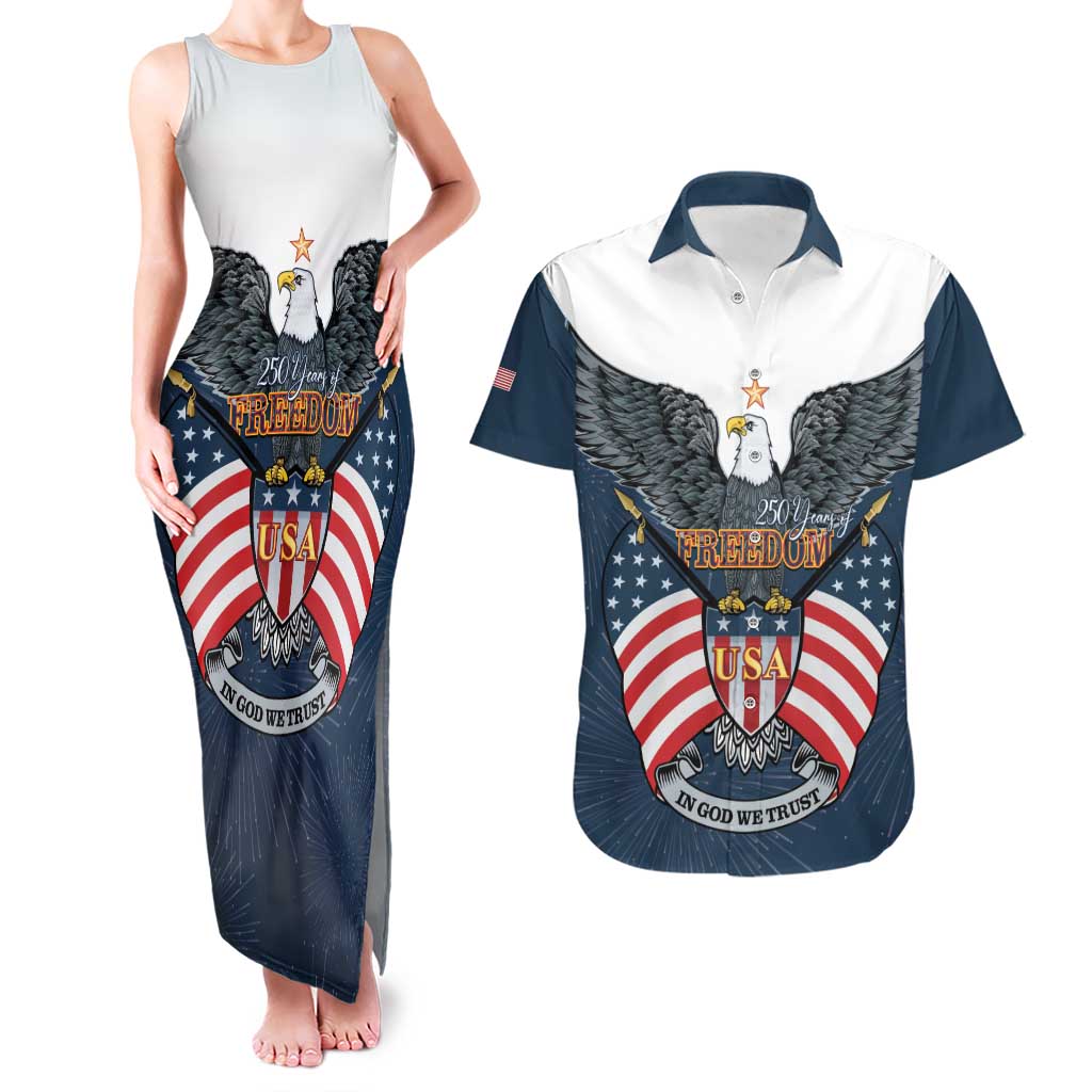 Personalized United States 4th Of July Couples Matching Tank Maxi Dress and Hawaiian Shirt 250 Years Of Freedom USA Power Eagle - Wonder Print Shop