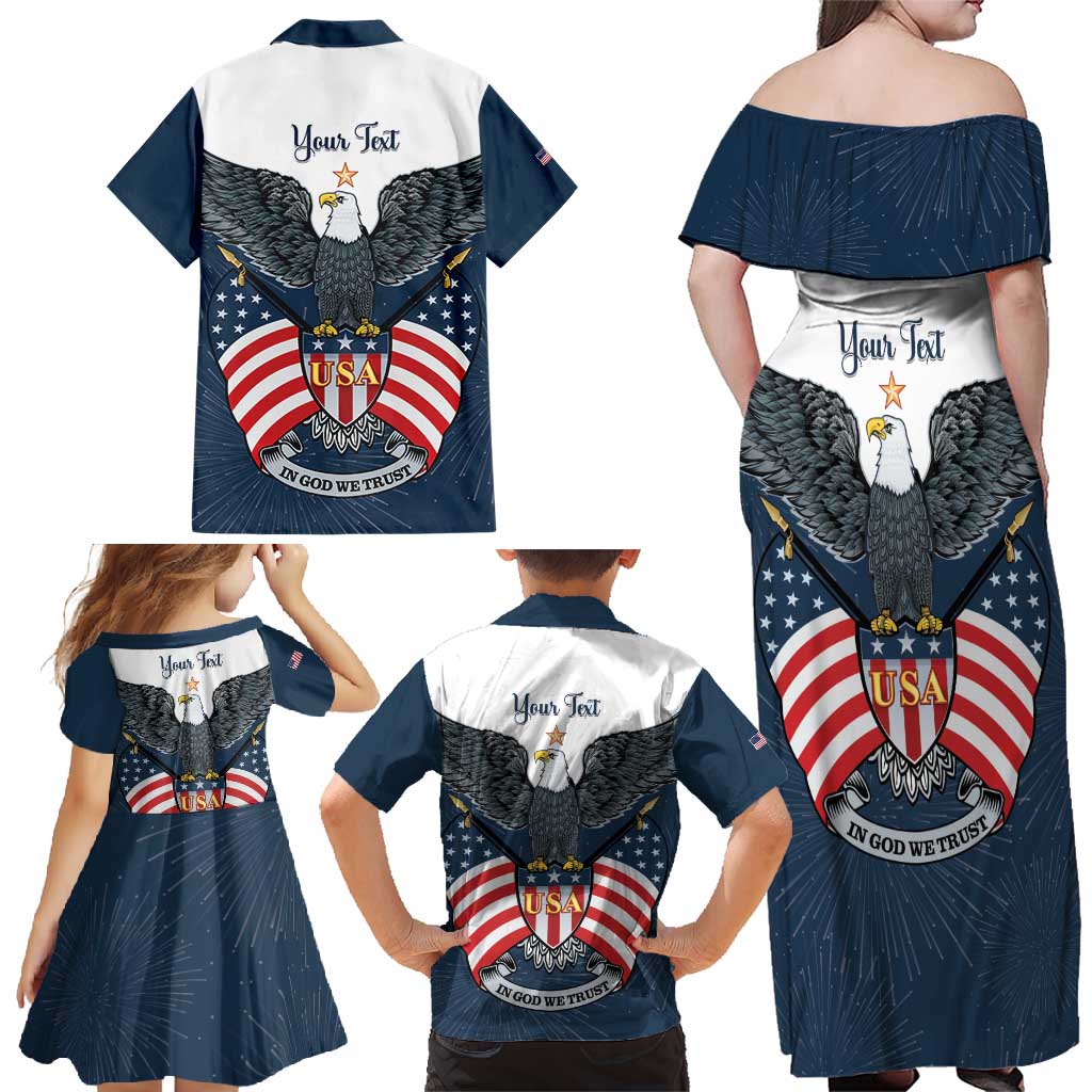 Personalized United States 4th Of July Family Matching Off Shoulder Maxi Dress and Hawaiian Shirt 250 Years Of Freedom USA Power Eagle - Wonder Print Shop