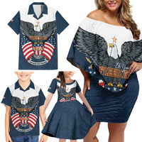 Personalized United States 4th Of July Family Matching Off Shoulder Short Dress and Hawaiian Shirt 250 Years Of Freedom USA Power Eagle - Wonder Print Shop