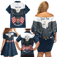 Personalized United States 4th Of July Family Matching Off Shoulder Short Dress and Hawaiian Shirt 250 Years Of Freedom USA Power Eagle - Wonder Print Shop