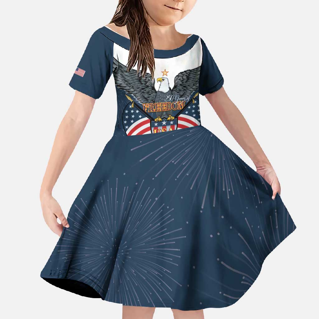 Personalized United States 4th Of July Family Matching Short Sleeve Bodycon Dress and Hawaiian Shirt 250 Years Of Freedom USA Power Eagle - Wonder Print Shop