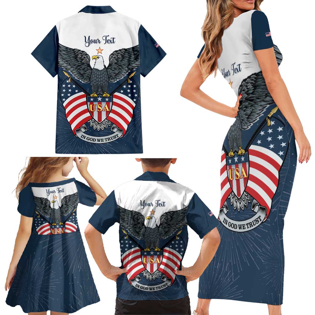 Personalized United States 4th Of July Family Matching Short Sleeve Bodycon Dress and Hawaiian Shirt 250 Years Of Freedom USA Power Eagle - Wonder Print Shop