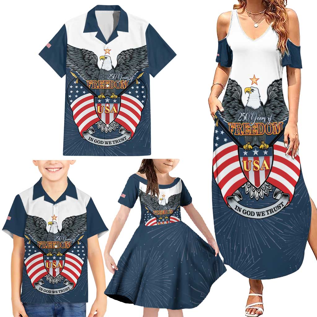 Personalized United States 4th Of July Family Matching Summer Maxi Dress and Hawaiian Shirt 250 Years Of Freedom USA Power Eagle - Wonder Print Shop