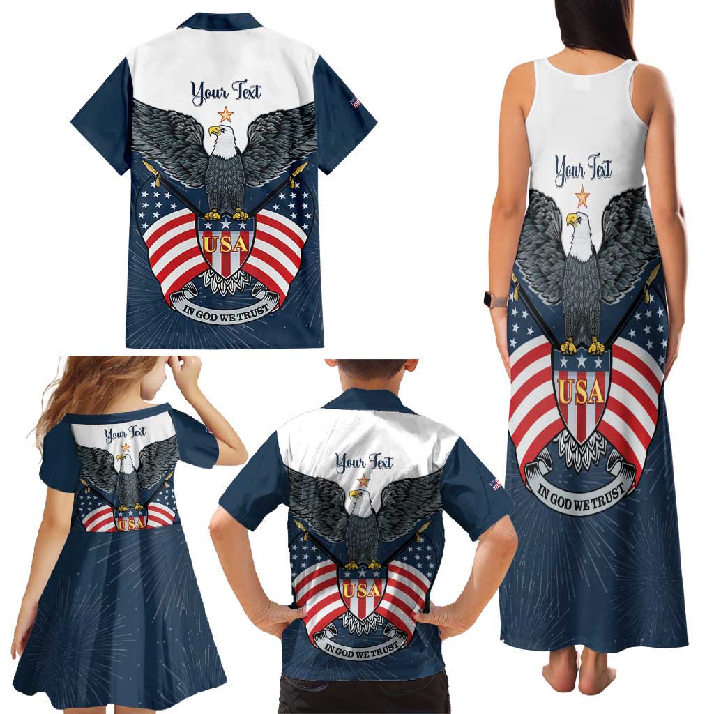 Personalized United States 4th Of July Family Matching Tank Maxi Dress and Hawaiian Shirt 250 Years Of Freedom USA Power Eagle - Wonder Print Shop