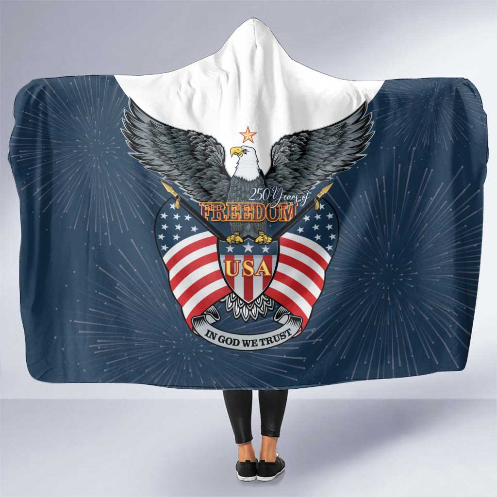 United States 4th Of July Hooded Blanket 250 Years Of Freedom USA Power Eagle - Wonder Print Shop