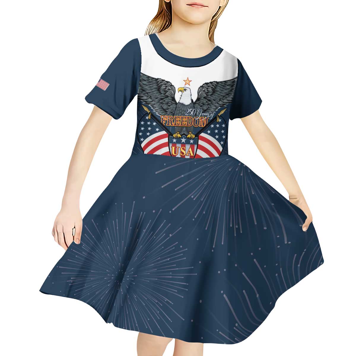 Personalized United States 4th Of July Kid Short Sleeve Dress 250 Years Of Freedom USA Power Eagle - Wonder Print Shop